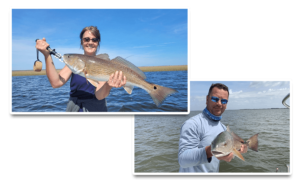 People holding caught fish