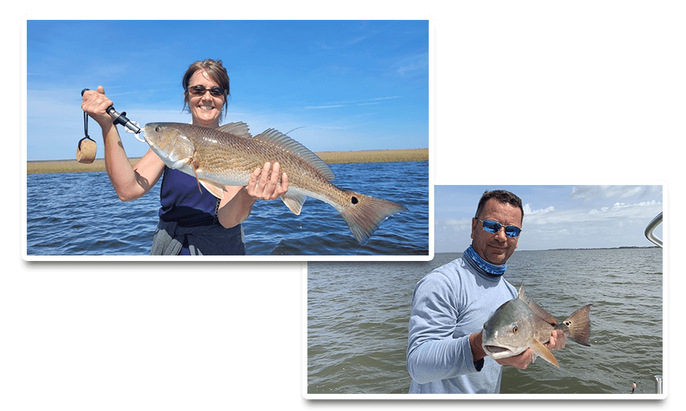 People holding caught fish